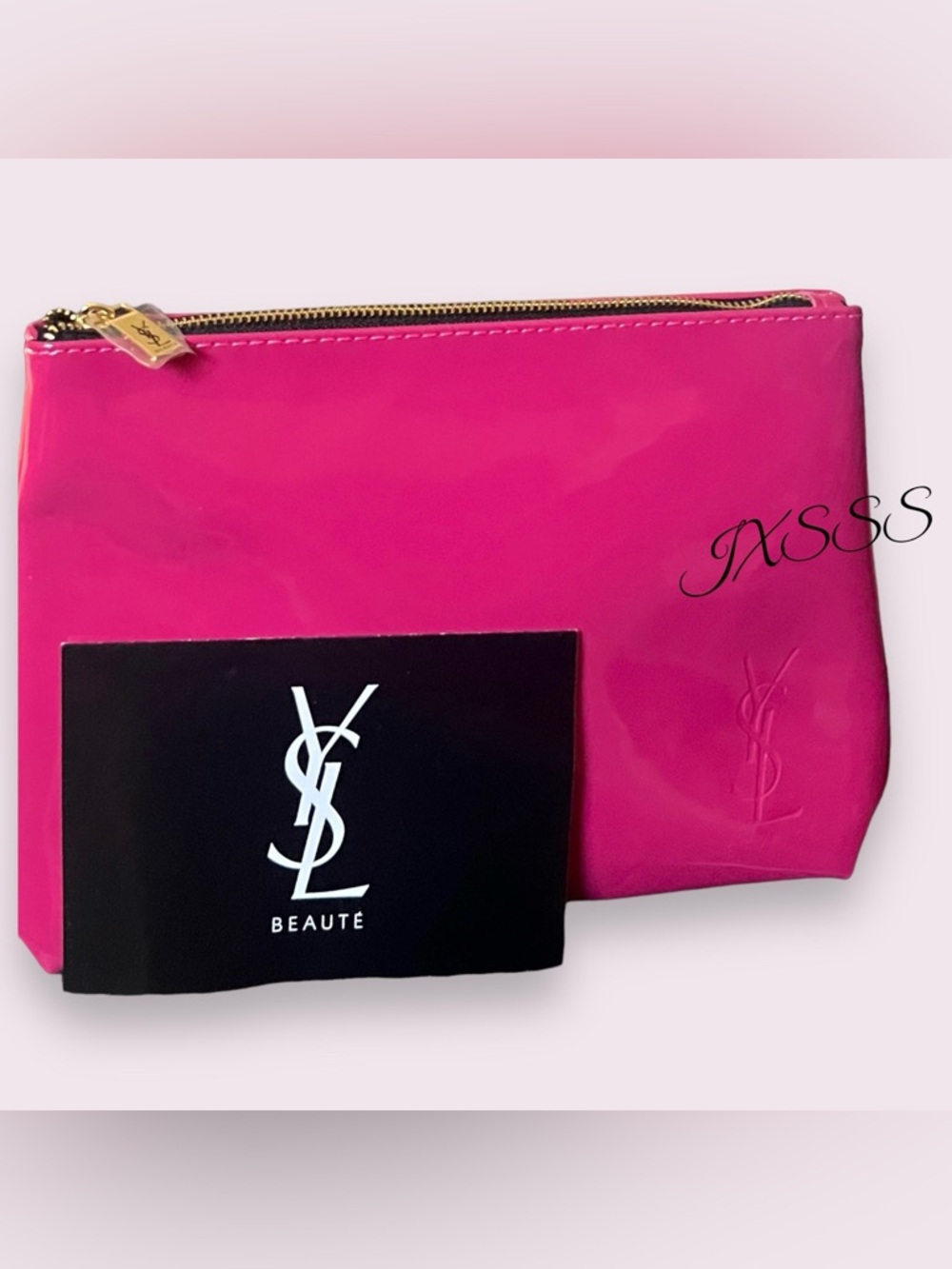 Hot-Pink (Patent-Leather) YSL Beauty (Yves Saint Laurent) Cosmetic-Makeup Bag